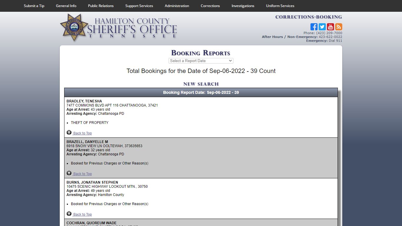 HCSO-Corrections-Booking Reports