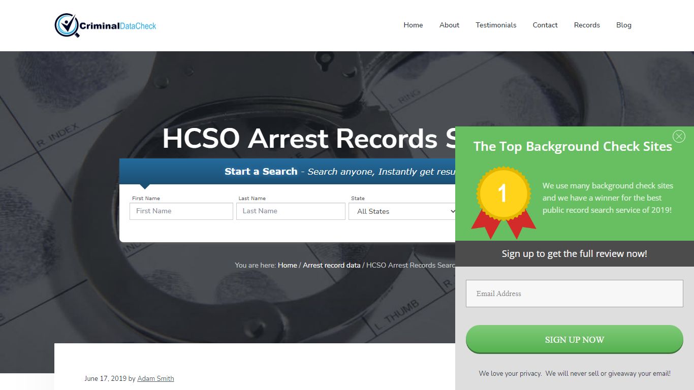 HCSO Arrest Records Search - Criminal Data Check